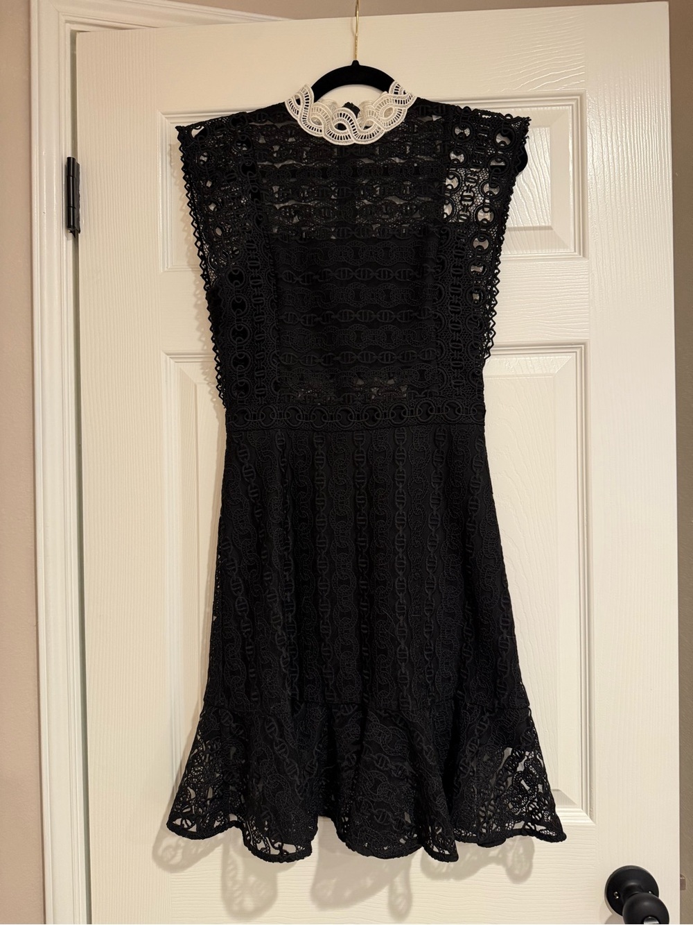 Sandro Black Lace Dress with White Collar